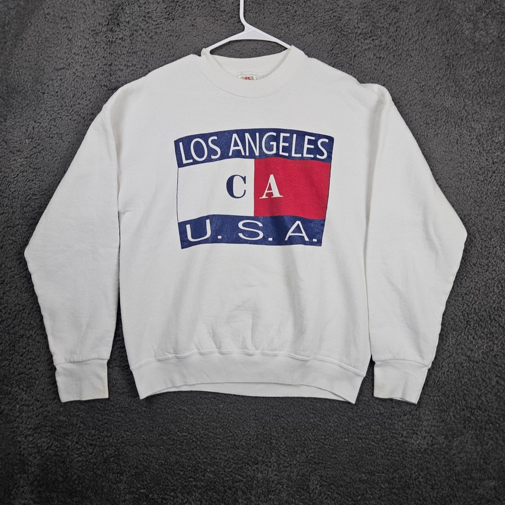 Vintage Los Angeles CA USA Sweatshirt White Graphic Crew Neck Mens L